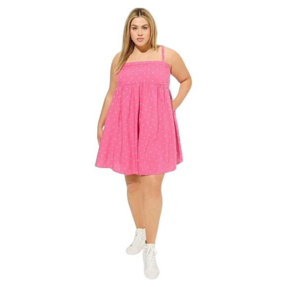 NEW 1X TORRID Plus Size Mini Challs Pink & White Poka Dot Sleeveless Sundress - Picture 1 of 16